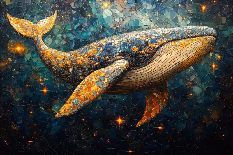 Artistic mosaic cosmic whale swimming through univ accurate picture amazing demonstrating the mischiefs wild of human activities on la artistic mosaic cosmic whale swimming through univ