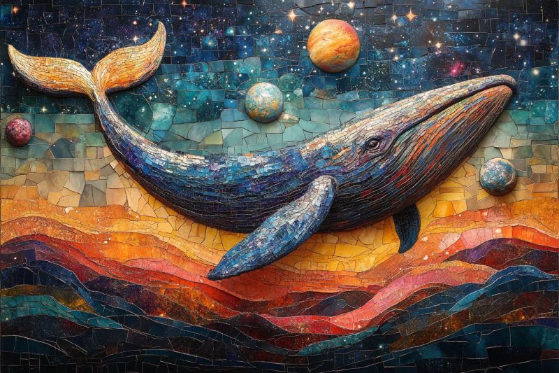 Artistic mosaic cosmic whale swimming through univ accurate picture amazing demonstrating the mischiefs wild of human activities on la artistic mosaic cosmic whale swimming through univ