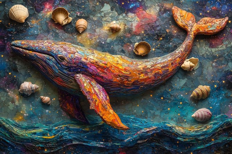 Artistic mosaic cosmic whale various clams attach accurate picture amazing demonstrating the mischiefs wild of human activities on la artistic mosaic cosmic whale various clams attach