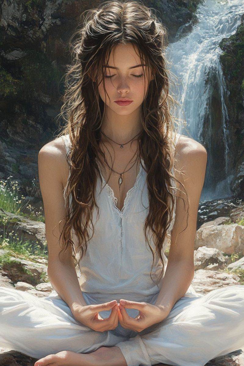 Long haired girl meditating lotus pose forest accurate picture amazing demonstrating the mischiefs wild of human activities on la long haired girl meditating lotus pose forest