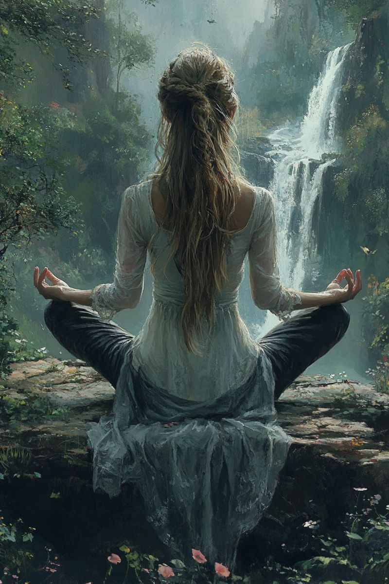 Long haired girl meditating lotus pose forest c accurate picture amazing demonstrating the mischiefs wild of human activities on la long haired girl meditating lotus pose forest c