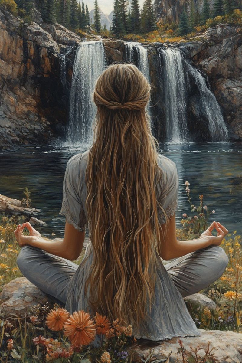 Long haired girl meditating lotus pose forest c accurate picture amazing demonstrating the mischiefs wild of human activities on la long haired girl meditating lotus pose forest c