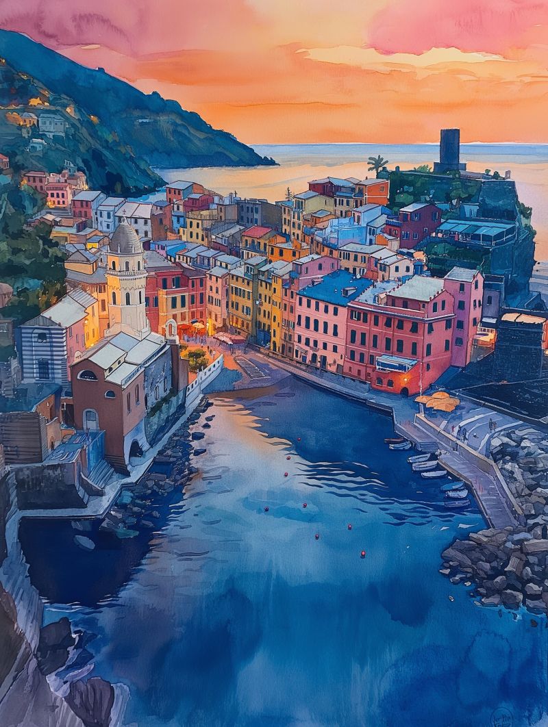 Aben  vernazza waterpainting sunset image accurate picture amazing demonstrating the mischiefs wild of human activities on la aben  vernazza waterpainting sunset