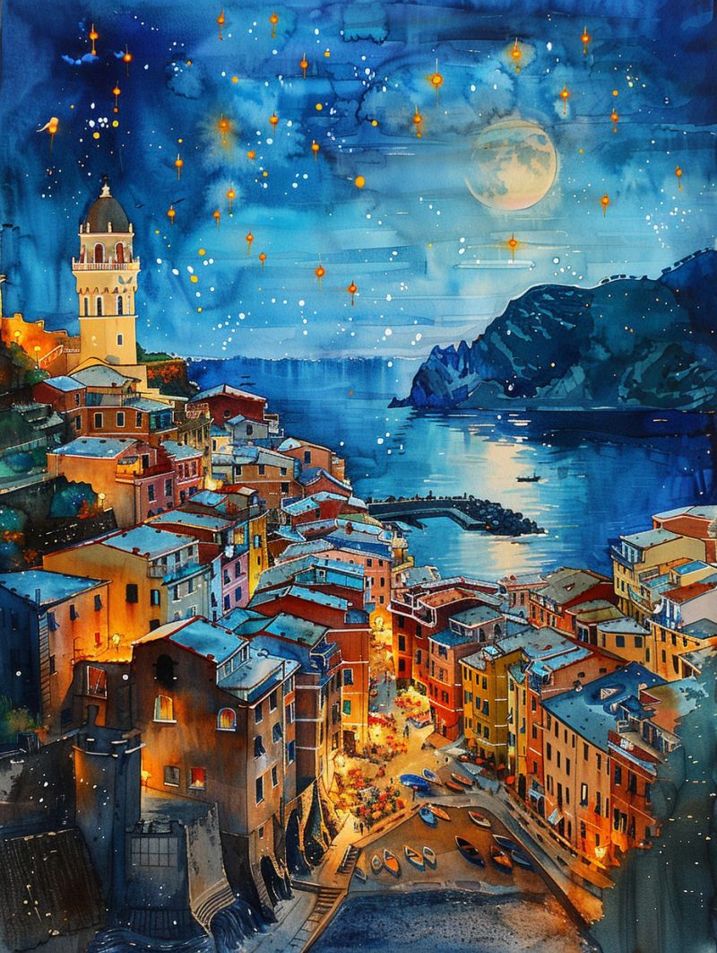 Aben  waterpainting vernazza after sunset moon accurate picture amazing demonstrating the mischiefs wild of human activities on la aben  waterpainting vernazza after sunset moon