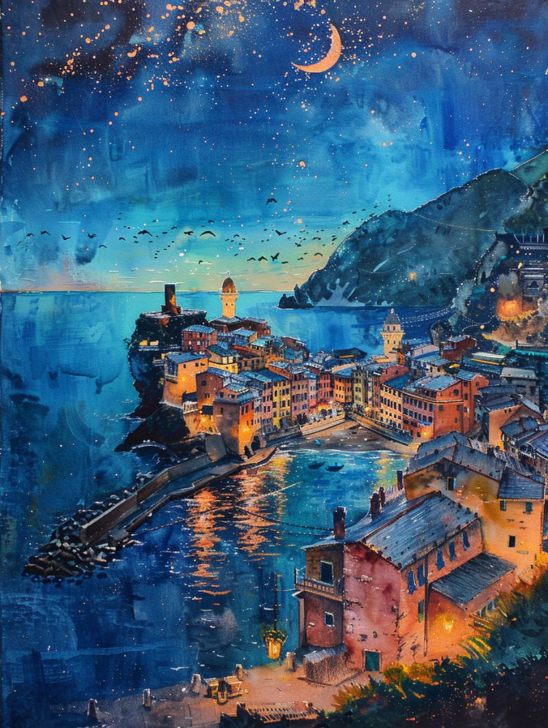 Aben  waterpainting vernazza after sunset moon accurate picture amazing demonstrating the mischiefs wild of human activities on la aben  waterpainting vernazza after sunset moon