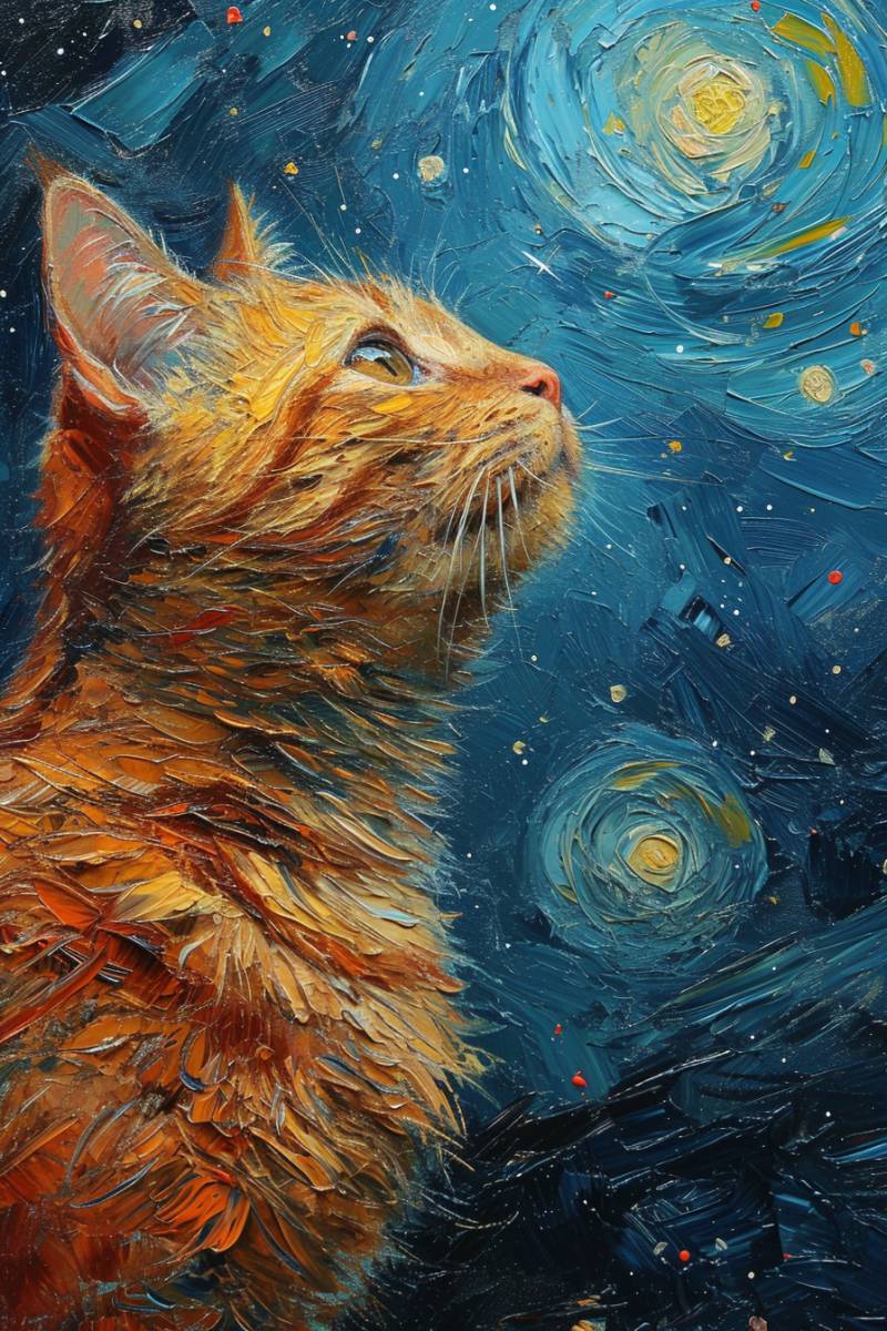 Starry night van gogh cat accurate picture amazing demonstrating the mischiefs wild of human activities on la catsportingbeardfrontstarrysky