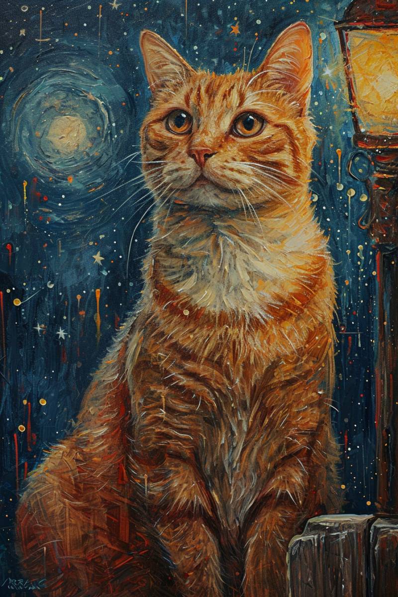 Starry night van gogh cat accurate picture amazing demonstrating the mischiefs wild of human activities on la catbigmustachestarrynight