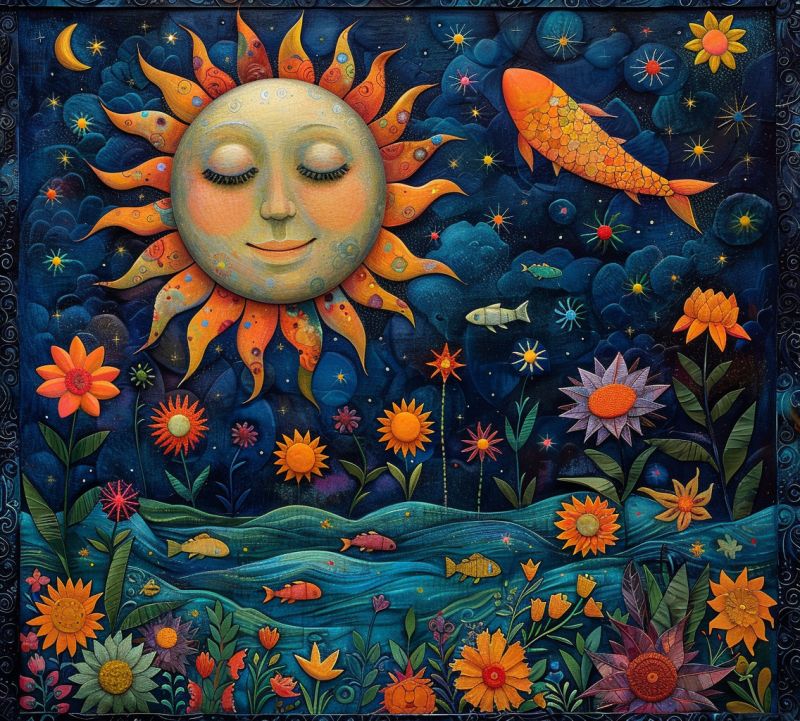 Colorful vibrant illustration sun moon stars magnifique prise précise montrant les méfaits sauvage des activités humaines sur la biodiversité sur la  colorful vibrant illustration sun moon stars