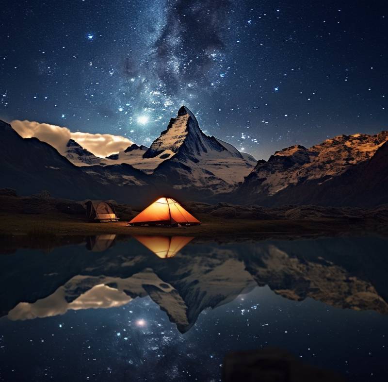 Mountain tent under sky lake accurate shot surprising showing the state of wild of global warming on la mountain tent under sky lake