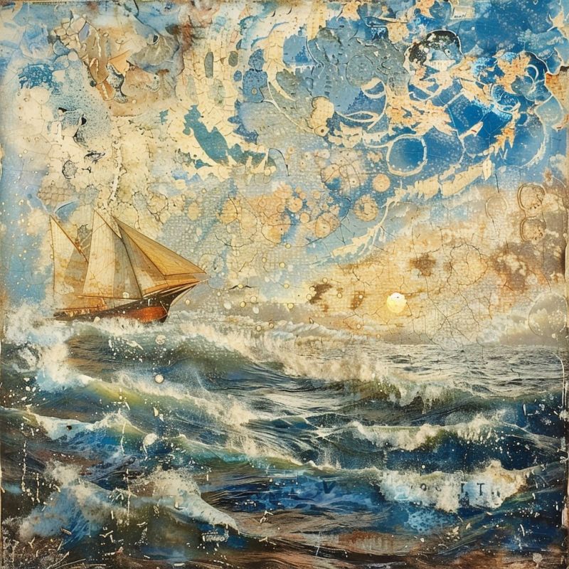 Painting boat riding oceans waves style accurate picture amazing demonstrating the mischiefs wild of human activities on la  painting boat riding oceans waves style