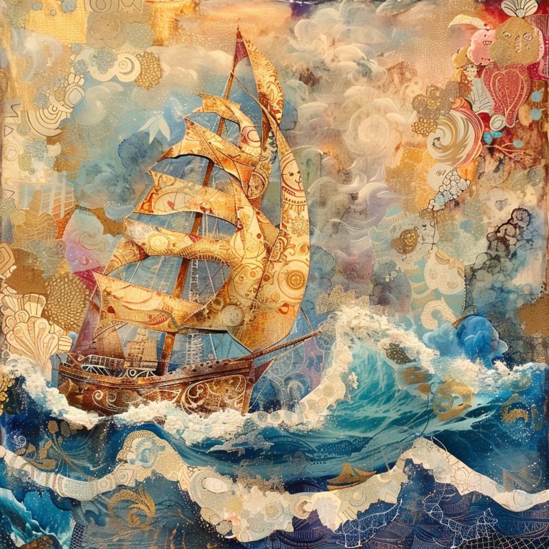 Painting boat riding oceans waves style accurate picture amazing demonstrating the mischiefs wild of human activities on la  painting boat riding oceans waves style