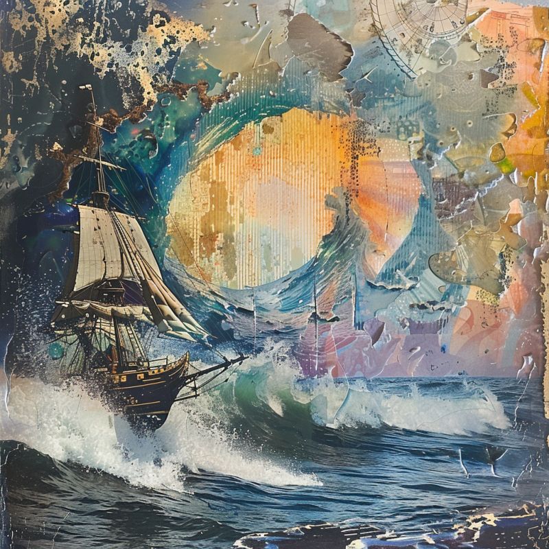 Painting boat riding oceans waves style accurate picture amazing demonstrating the mischiefs wild of human activities on la  painting boat riding oceans waves style