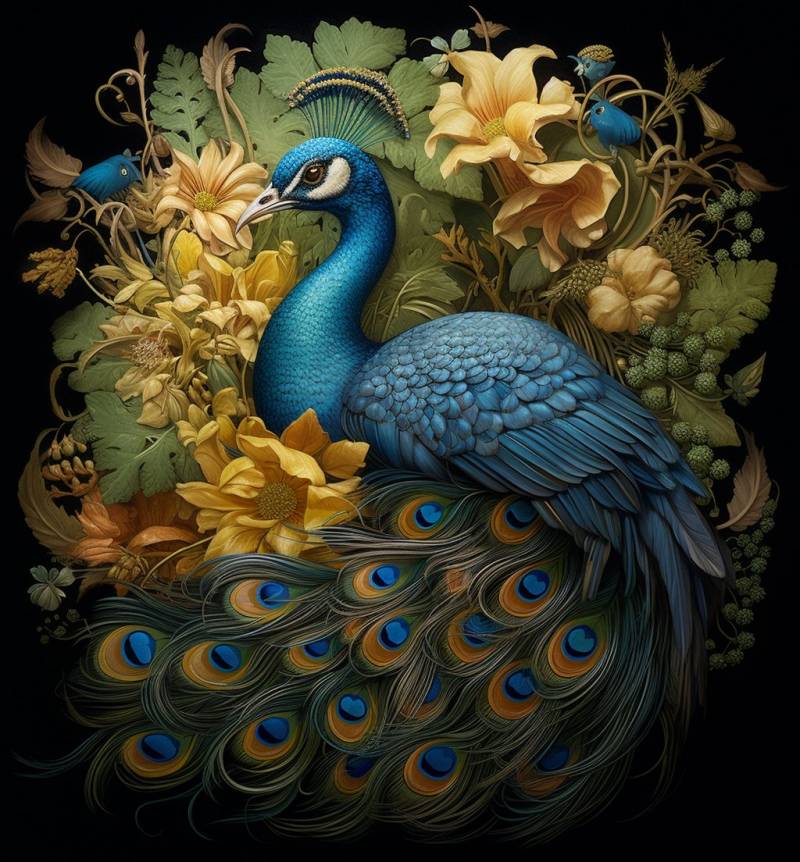 Painting peacock green leaves blue flower astounding picture amazing showing the state of wild of global warming on la painting peacock green leaves blue flower