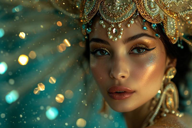 Woman wearing headdress earrings night image accurate picture amazing demonstrating the mischiefs wild of human activities on la  woman wearing headdress earrings night