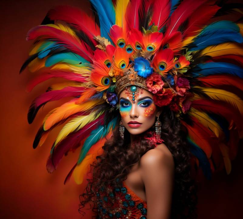 Woman wears colorful makeup feathers style aerial viewof  astounding featuring the benefits wild of mountains on la woman wears colorful makeup feathers style o