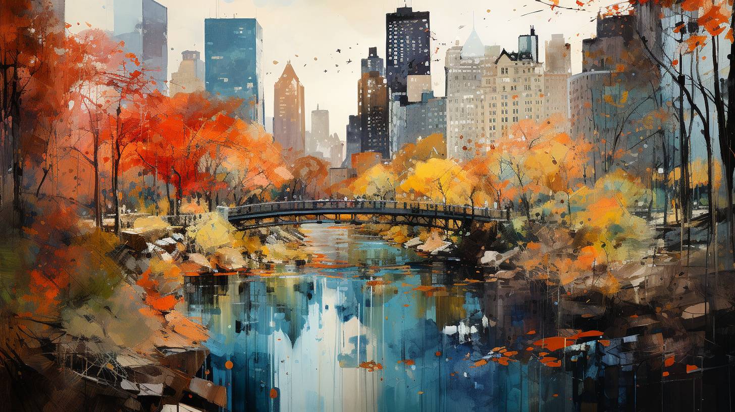 Abstract oil painting of central park  new york abstract oil painting of central park, new york