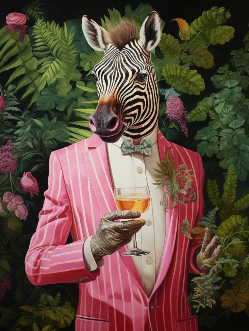 Anthropomorphic zebra pink striped suit holding mojito astounding image accurate showing the state of wild of global warming on la anthropomorphic zebra pink striped suit holding mojito