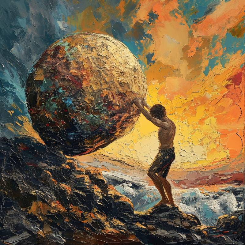 Artistic rendition story sisyphus style accurate picture amazing demonstrating the mischiefs wild of human activities on la  artistic rendition story sisyphus style