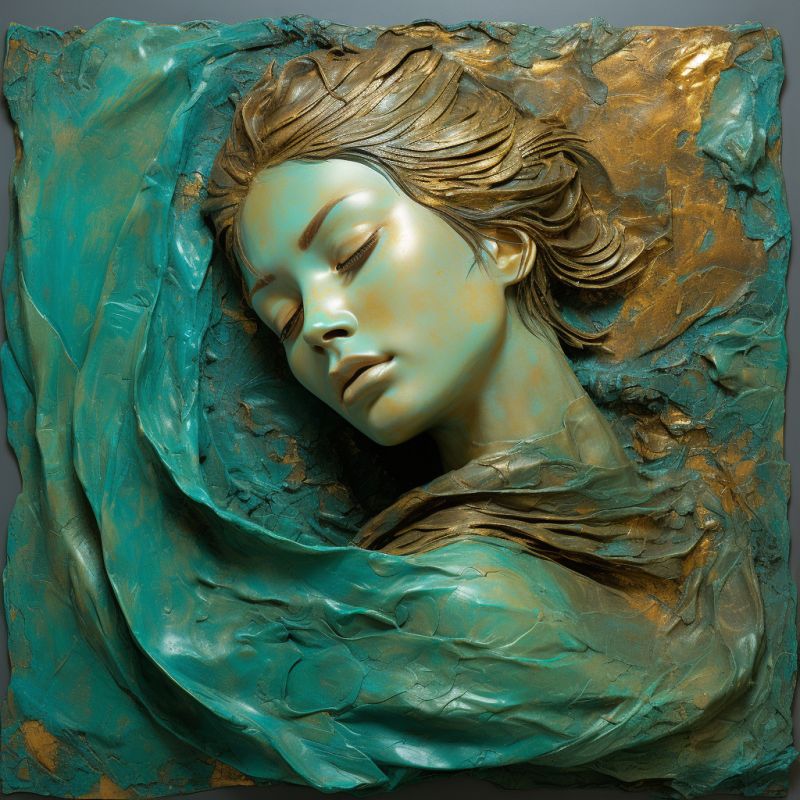 Bronze turquoise mix bas relief carved fluorescent aqu accurate picture amazing demonstrating the mischiefs wild of human activities on la  bronze turquoise mix bas relief carved fluorescent aqu