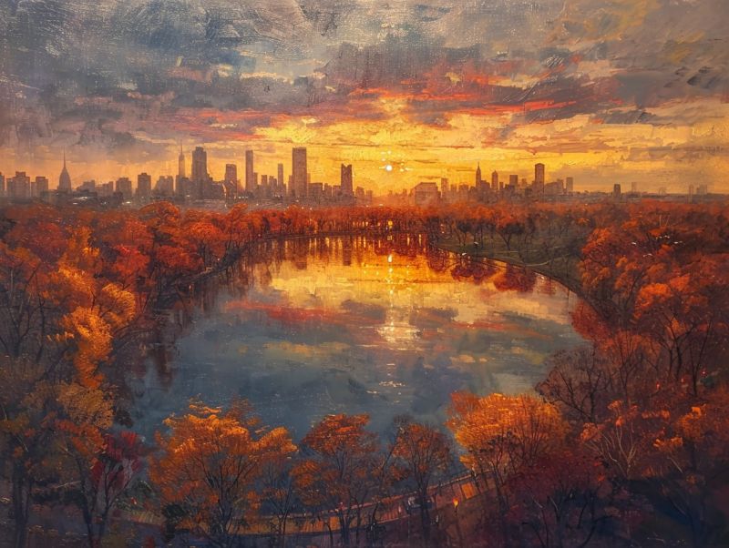 Central park aerial view autumn sunset monnet accurate picture amazing demonstrating the mischiefs wild of human activities on la  central park aerial view autumn sunset monnet