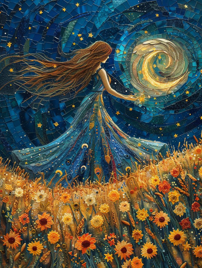 Dancer touching stars silky dress wheat sunflowers aaa accurate picture amazing demonstrating the mischiefs wild of human activities on la  dancer touching stars silky dress wheat sunflowers aaa