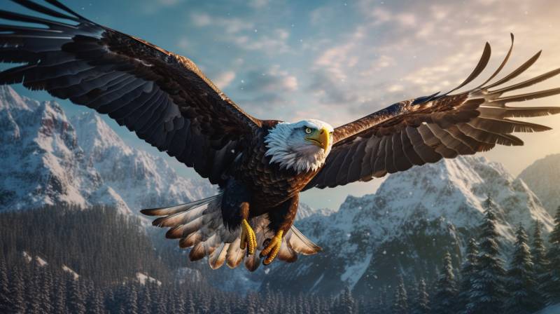 Epic bald eagle flying snow capped peaky mountains i splendid picture astonishing showing the state of wild of global warming on la epic bald eagle flying snow capped peaky mountains i