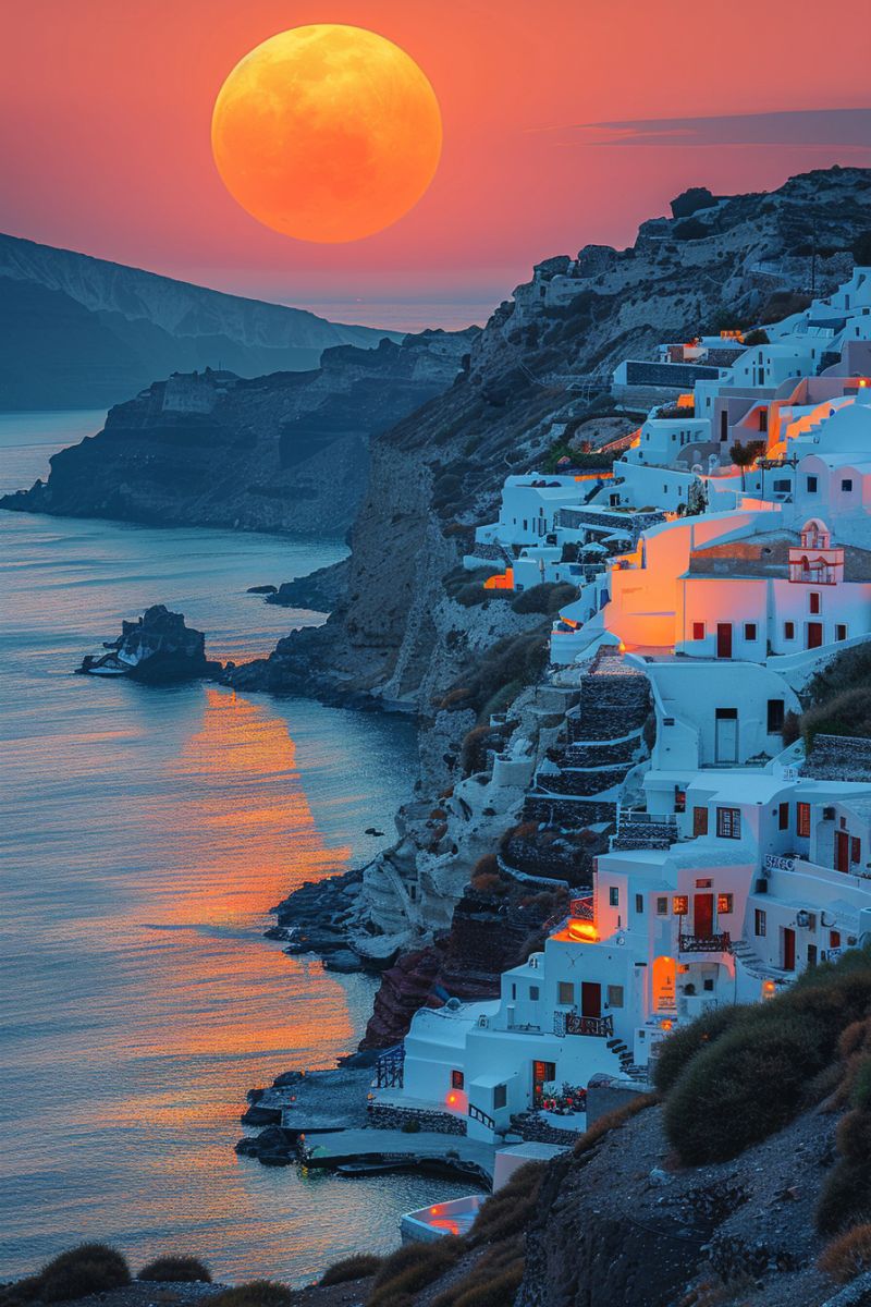 Fira santorin after sunset village windmills accurate picture amazing demonstrating the mischiefs wild of human activities on la  fira santorin after sunset village windmills