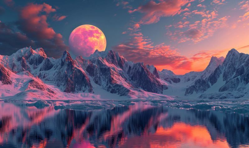 Full moon rises glacier lake peaky mountain accurate picture amazing demonstrating the mischiefs wild of human activities on la  full moon rises glacier lake peaky mountain