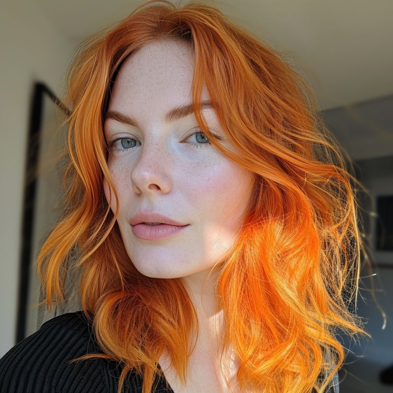 Interior selfie woman orange hair shot on low accurate picture amazing demonstrating the mischiefs wild of human activities on la  interior selfie woman orange hair shot on low