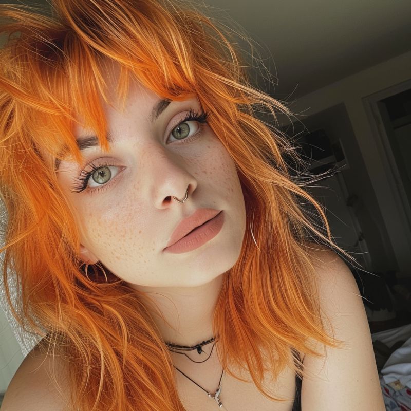 Interior selfie woman orange hair shot on low accurate picture amazing demonstrating the mischiefs wild of human activities on la  interior selfie woman orange hair shot on low