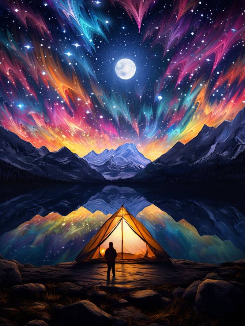 Lsd stars tent girl alpine lake splendid image astounding showcasing the effects wild of nature on la lsd stars tent girl alpine lake