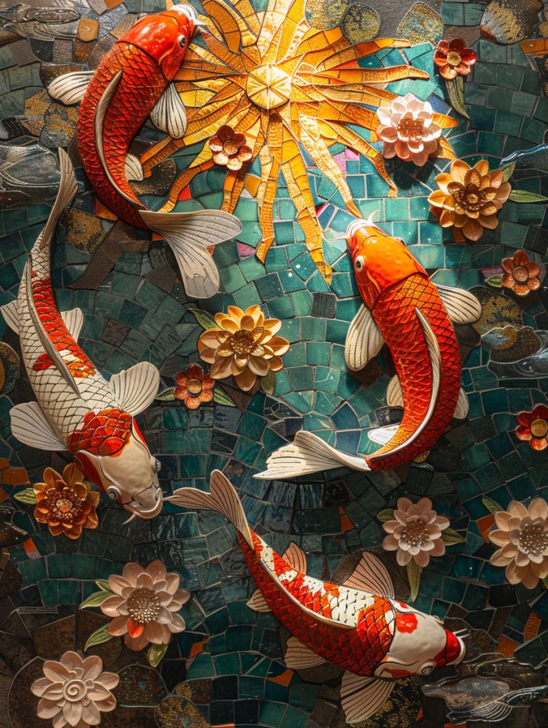 Mozaic wall koi fishes sun beams image picture accurate picture amazing demonstrating the mischiefs wild of human activities on la  mozaic wall koi fishes sun beams