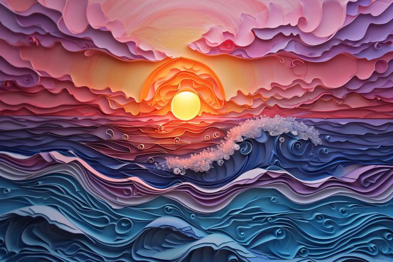 Paper quilling kirigami d stunning sunset sea accurate picture amazing demonstrating the mischiefs wild of human activities on la  paper quilling kirigami d stunning sunset sea