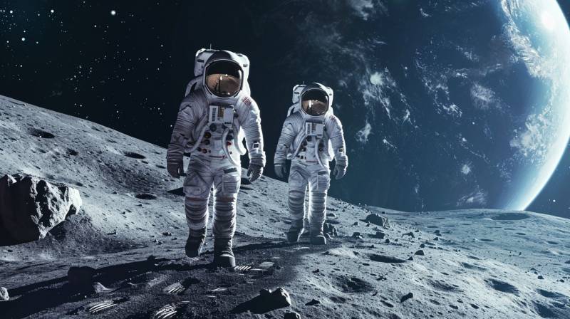 Two sastronauts walking on moon two sastronauts walking on moon