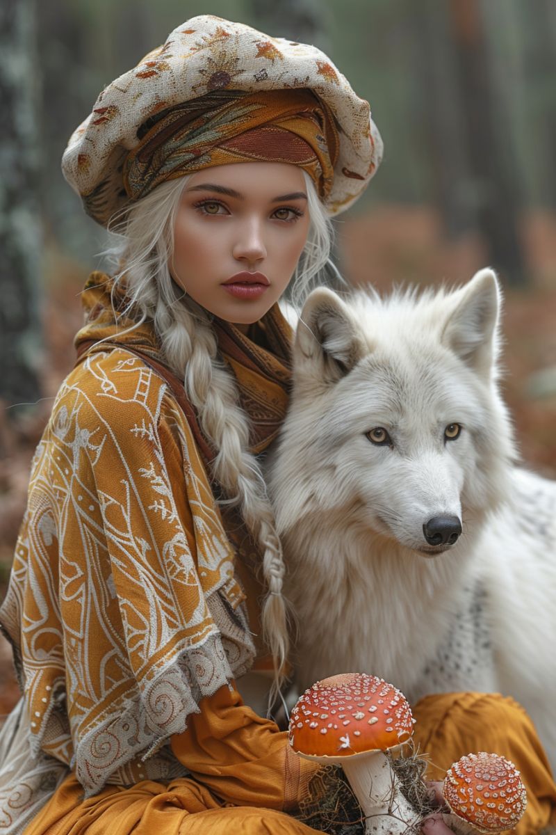 Psychedelic wizard woman sorcerer dresses white wolf accurate picture amazing demonstrating the mischiefs wild of human activities on la  psychedelic wizard woman sorcerer dresses white wolf