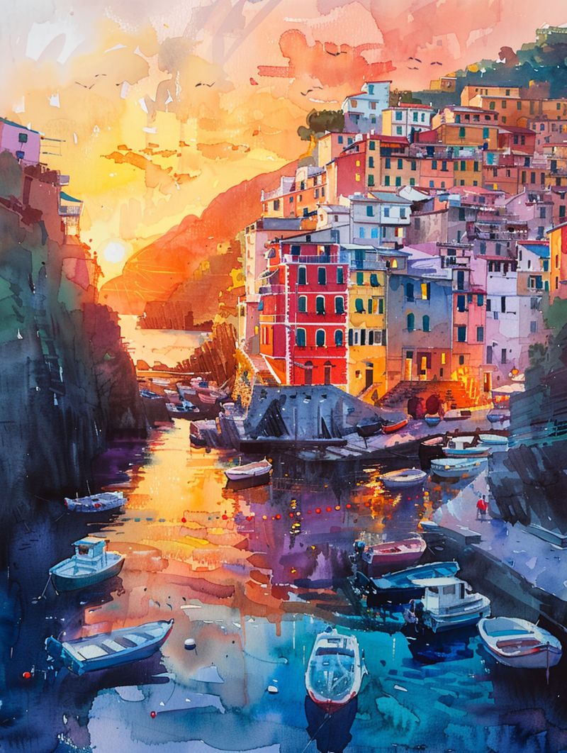 Riomaggiore waterpainting sunset sea image accurate picture amazing demonstrating the mischiefs wild of human activities on la  riomaggiore waterpainting sunset sea