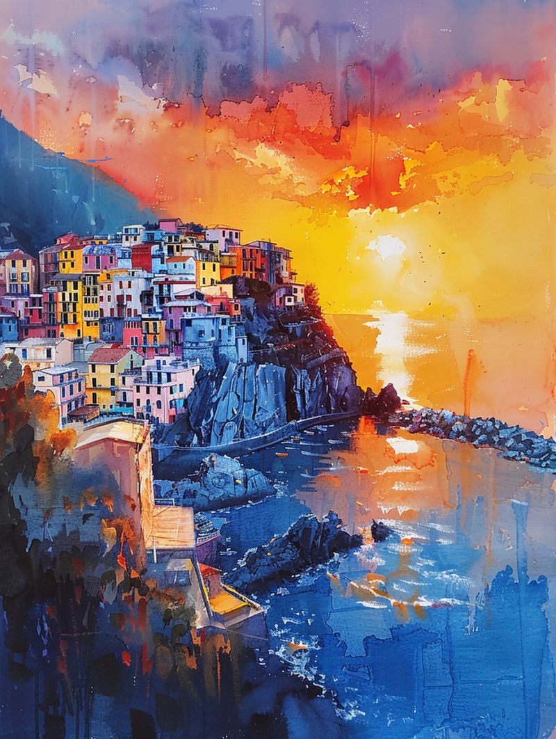 Riomaggiore waterpainting sunset sea image accurate picture amazing demonstrating the mischiefs wild of human activities on la  riomaggiore waterpainting sunset sea