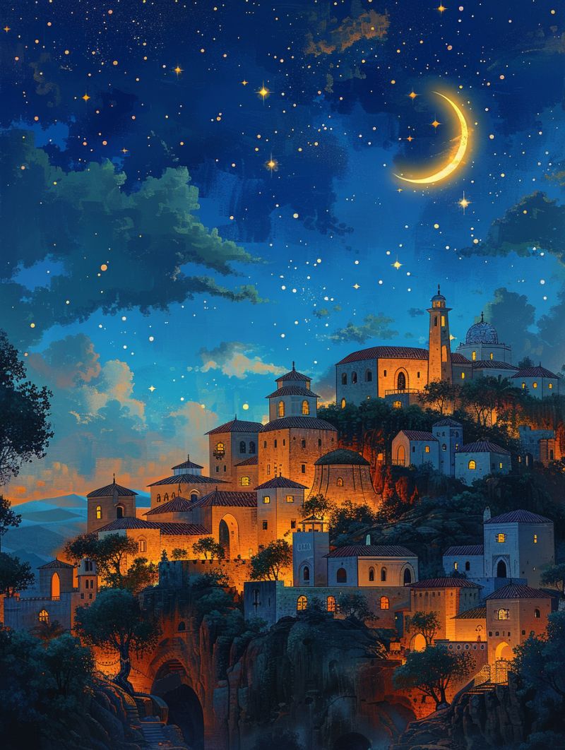 Roofs arab city night palace moon crescen aaa accurate picture amazing demonstrating the mischiefs wild of human activities on la  roofs arab city night palace moon crescen aaa