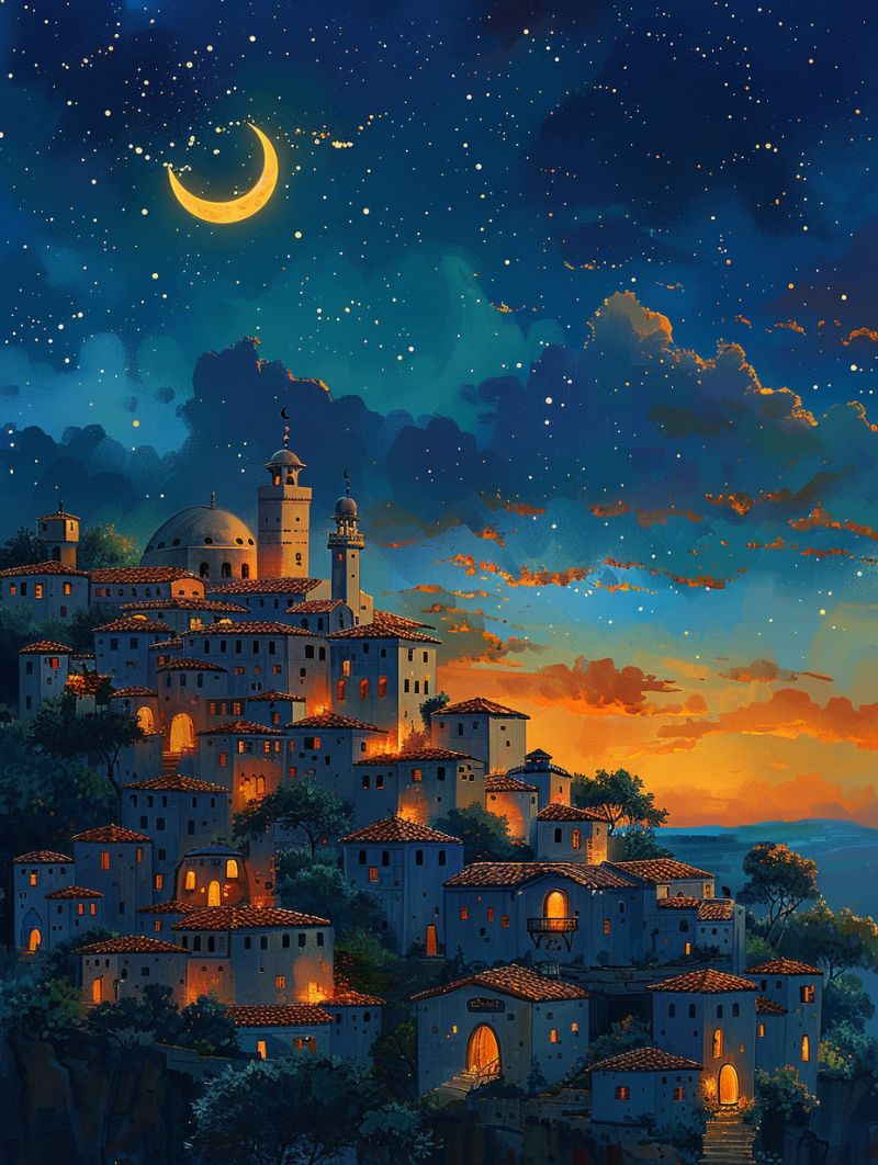 Roofs arab city night palace moon crescen aaa accurate picture amazing demonstrating the mischiefs wild of human activities on la  roofs arab city night palace moon crescen aaa