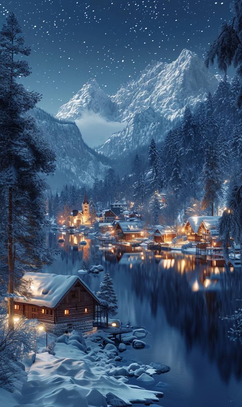 Snowy mountain village night stars oeaky mountains lak accurate picture amazing demonstrating the mischiefs wild of human activities on la  snowy mountain village night stars oeaky mountains lak