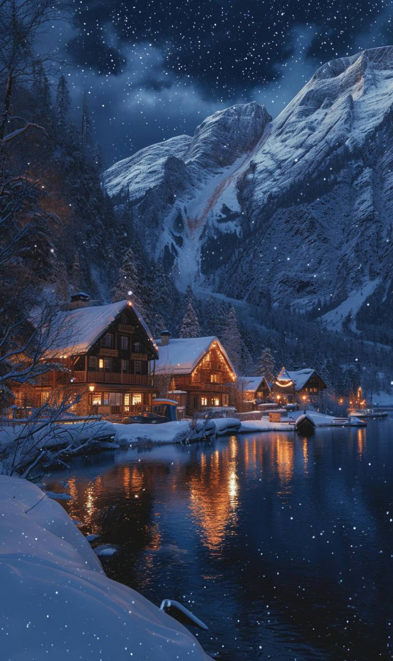 Snowy mountain village night stars oeaky mountains lak accurate picture amazing demonstrating the mischiefs wild of human activities on la  snowy mountain village night stars oeaky mountains lak