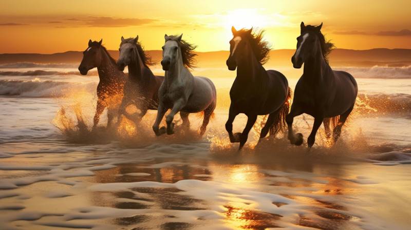 Horses runnning free beach sunset surprising image astounding showing the state of wild of global warming on la horses runnning free beach sunset