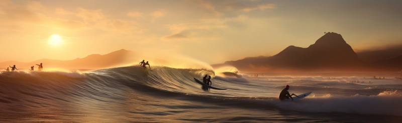 Surfers on wave golden hour astonishing image amazing demonstrating the mischiefs wild of human activities on la surfers on wave golden hour