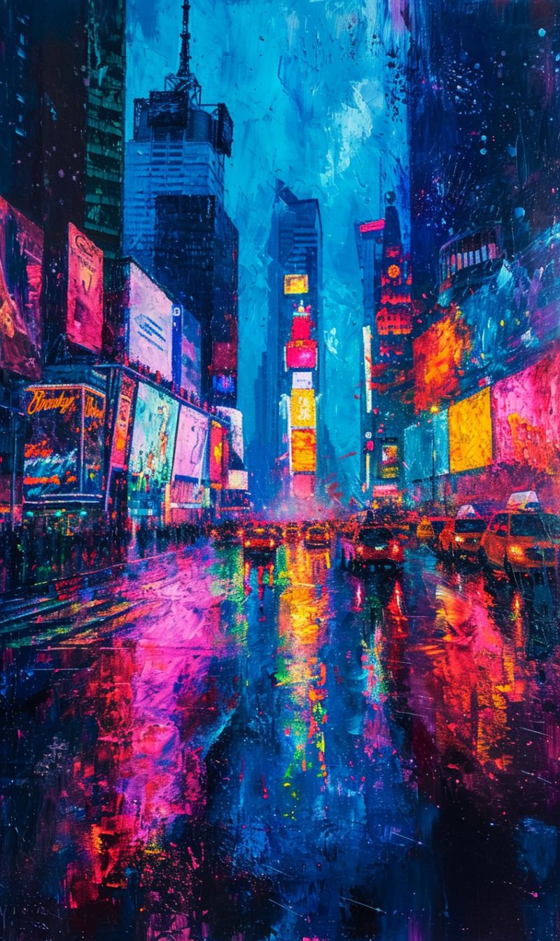 Time square bokeh oil paiting on canvas accurate picture amazing demonstrating the mischiefs wild of human activities on la  time square bokeh oil paiting on canvas