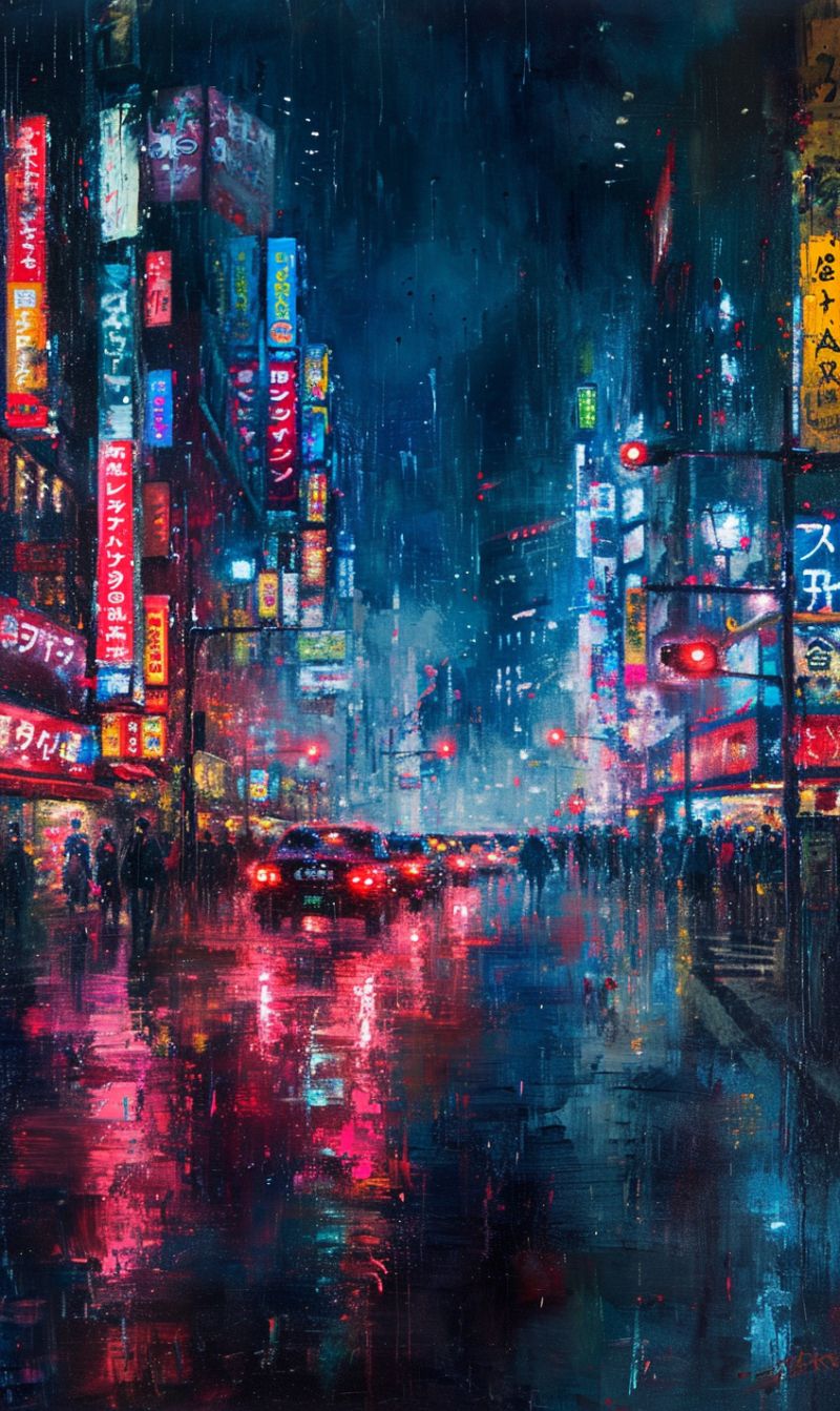 Tokyo night oil on canvas image picture accurate picture amazing demonstrating the mischiefs wild of human activities on la  tokyo night oil on canvas