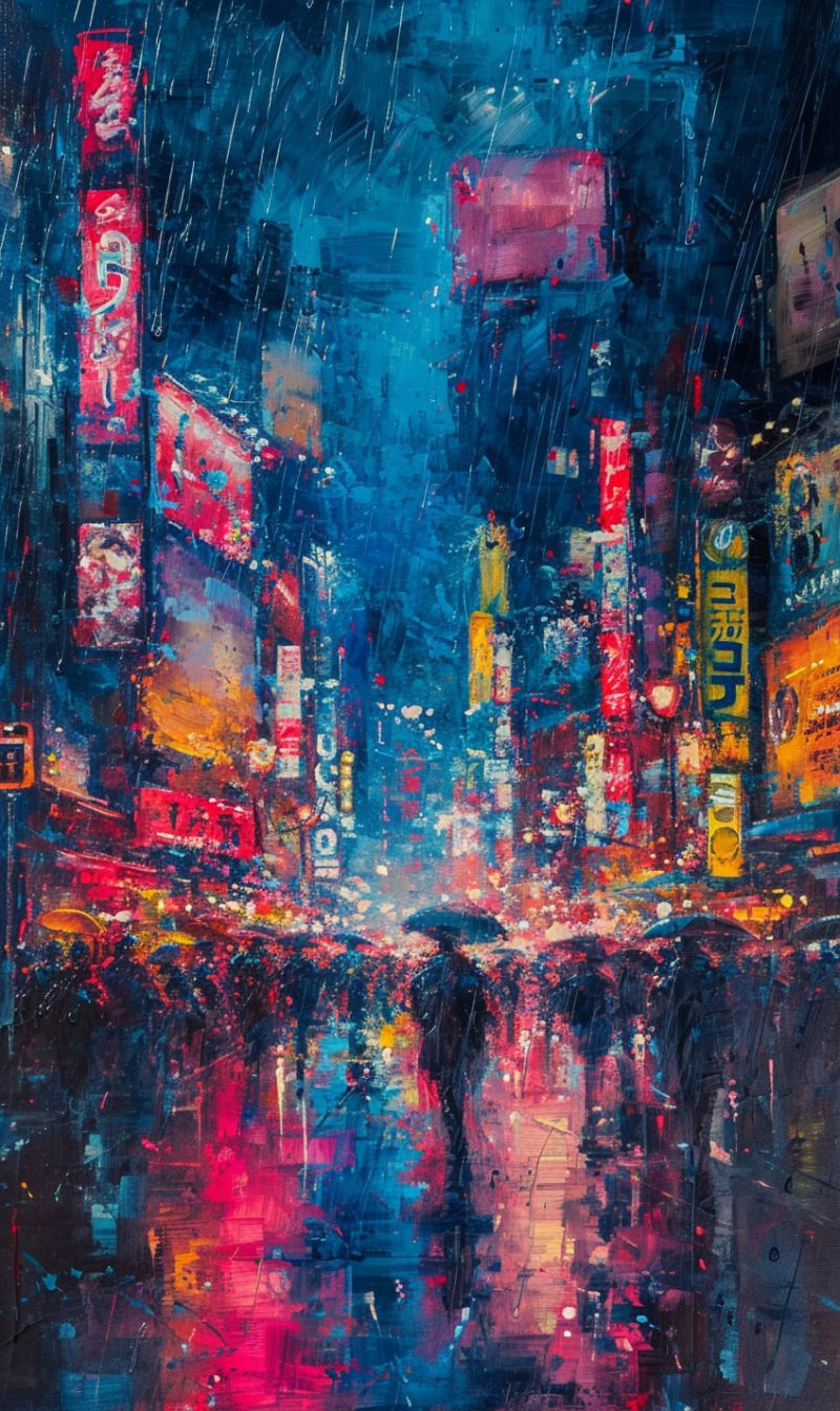 Tokyo night oil on canvas image picture accurate picture amazing demonstrating the mischiefs wild of human activities on la  tokyo night oil on canvas