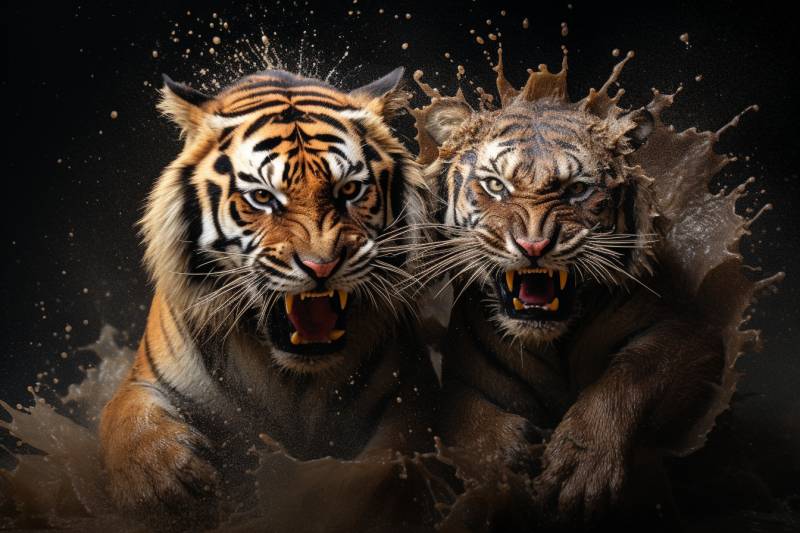 Two tigers fighting in water two tigers fighting in water