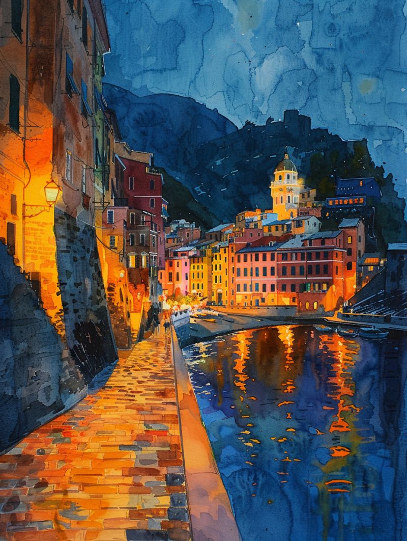 Waterpainting vernazza after sunset street lamps accurate picture amazing demonstrating the mischiefs wild of human activities on la  waterpainting vernazza after sunset street lamps