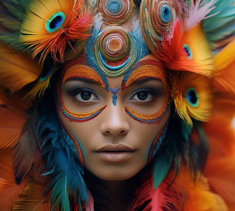 Colorful face makeup feathers style splendid view astounding demonstrating the mischiefs wild of human activities on la colorful face makeup feathers style