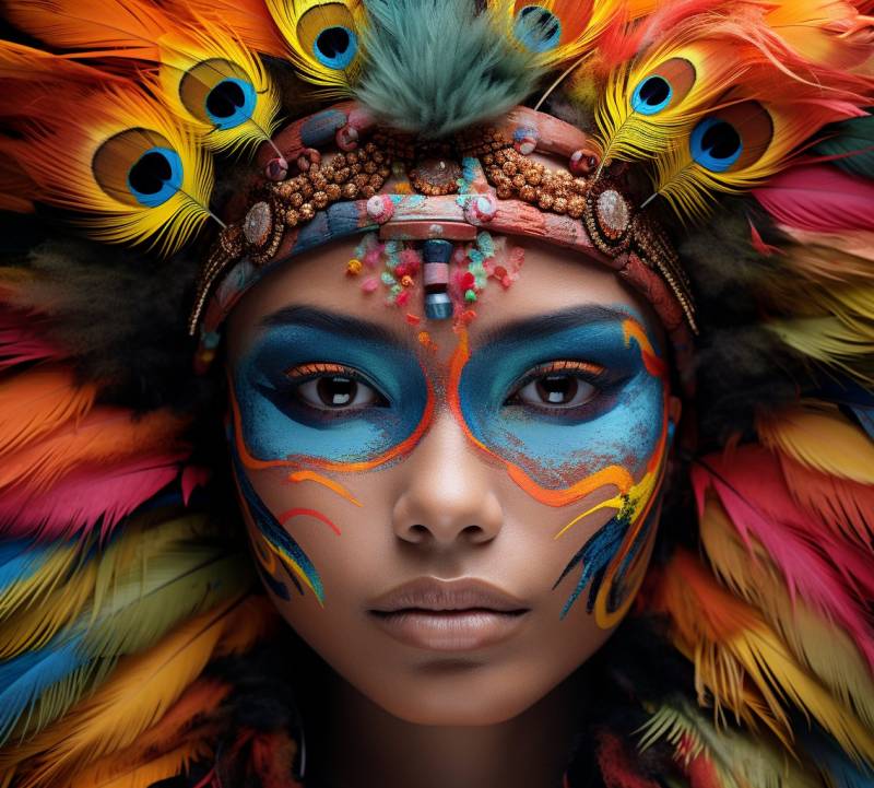 Colorful face makeup feathers style amazing shot accurate showing the state of wild of global warming on la colorful face makeup feathers style